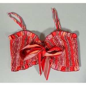 Red Striped Shirred Bow Tank Crop Top Shirt Blouse Size M ❤️♥️ #bow #croptop